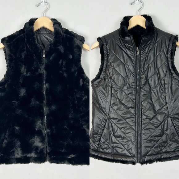 Nicole Miller Jackets & Blazers - Nicole Miller Reversible Vest Faux Fur Quilted Travel Classic Size Small Women's
